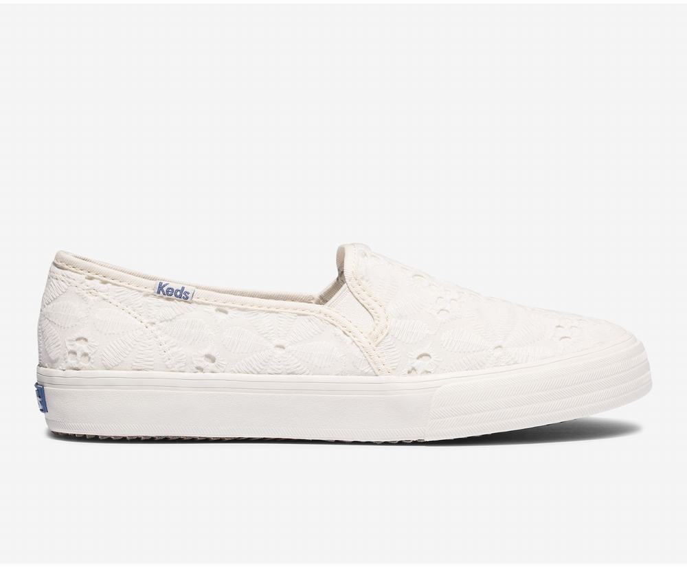 Women's Keds Double Decker Eyelet Slip Ons White 5472189TS - South Africa